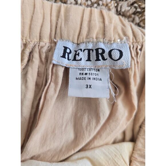 Retro Tie-Dye Midi Skirt 3X Plus Size Cotton Lined Boho Earth Tones Drawstring - Picture 4 of 6